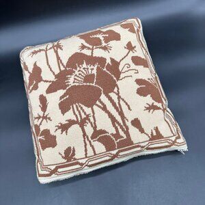 Vintage Throw Pillow Handmade Needlepoint Brown Beige Floral Boho Retro Decorati